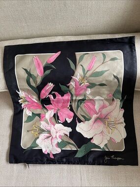 Jim Thompson SILK Floral Lily Accent Pillow Cover with Black Border